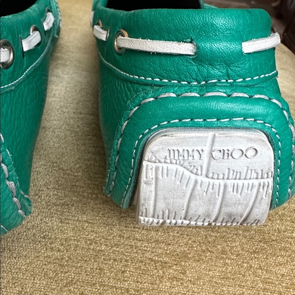 Jimmy Choo Men\'s Green Leather Loafers Moccasins with White Accents Size US 13 main image 7